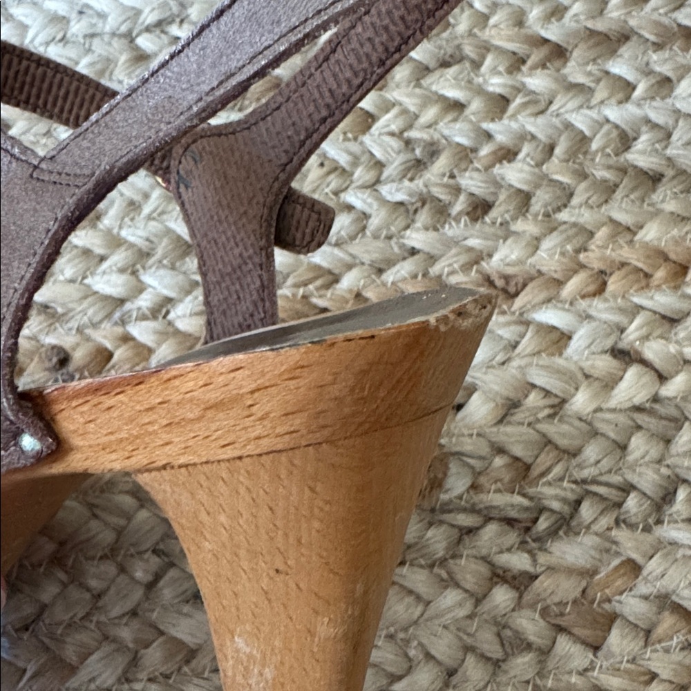 Krone Saga 37 Vintage Taupe Grey Wooden Clogs Sandals Shoes - Picture 12 of 12